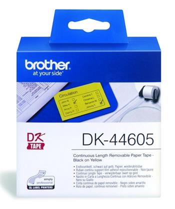 Brother papírová role 62mm x 30.48m, žlutá, snímatelná, 1 ks, DK44605, pro tiskárny štítků