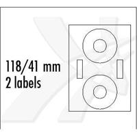 Logo etikety na CD 118/41 mm, A4, matné, bílé, 2 etikety, 2 proužky, 140g/m2, baleno po 25 ks
