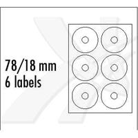 Logo etikety na CD 78/18 mm, A4, matné, bílé, 6 etiket, 140g/m2, baleno po 25 ks