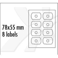 Logo etikety na CD 78 x 55 mm, A4, matné, bílé, 8 etiket, CD-R card, 140g/m2, baleno po 10 ks